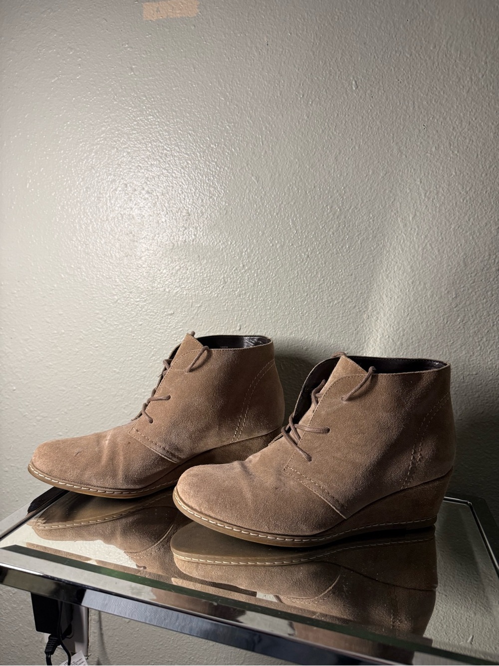 Bjorndal Rachel Taupe Suede Leather Wedge Chukka Booties Women’s Size 7